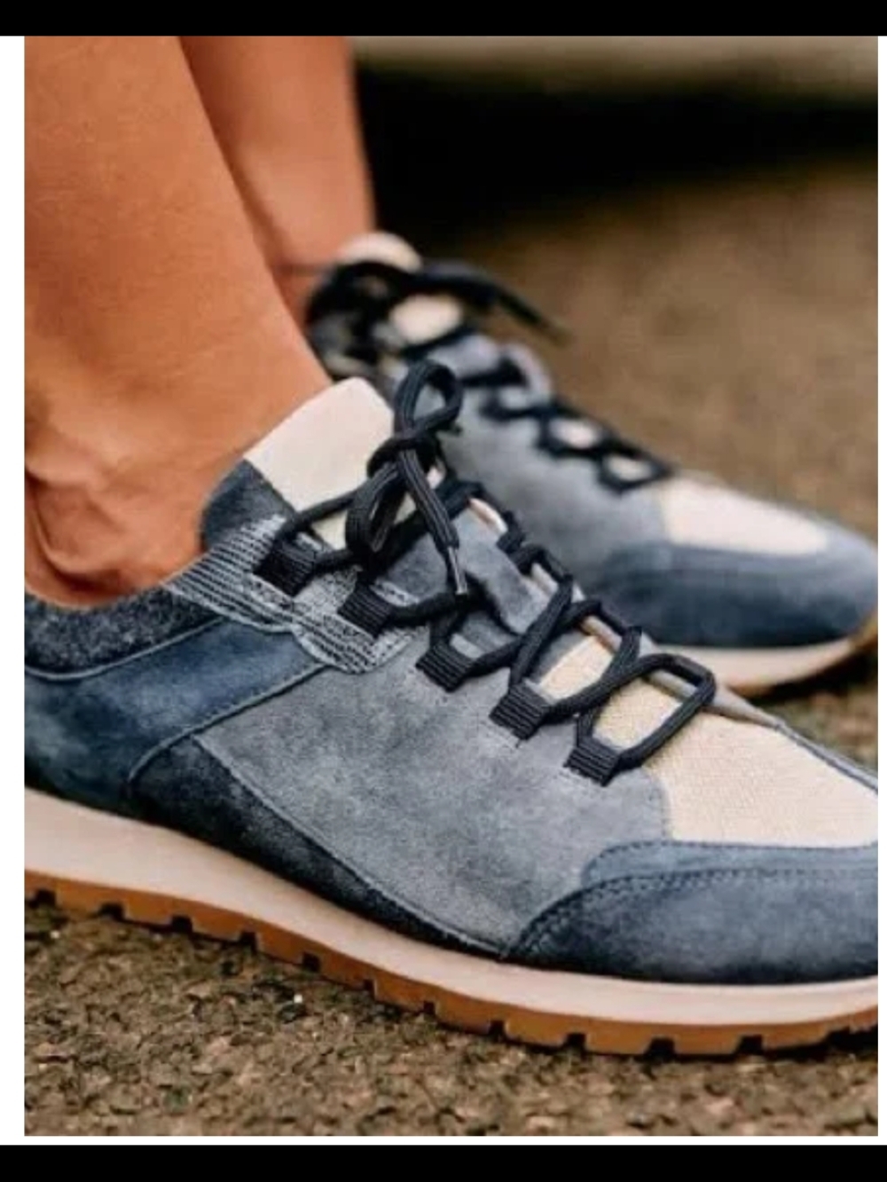 Sezane Blue and Cream Suede Lace-Up Sneakers